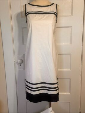 Karl Lagerfeld White Sleeveless Shift Dress with Black Trim